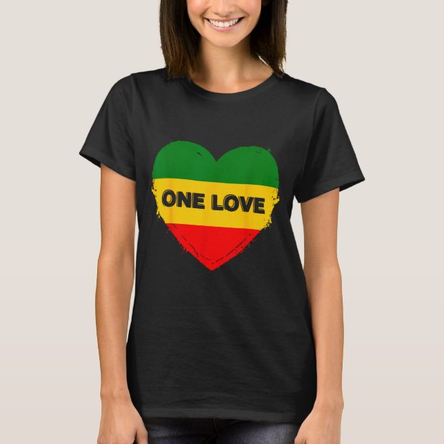 T-shirt Reggae Heart One Love Rasta Reggae Music Rastafari (Devant)