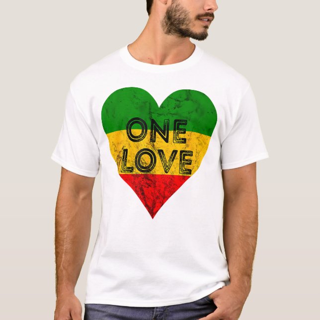 T-shirt Reggae Heart One Love Rasta Reggae Music Rastafari (Devant)
