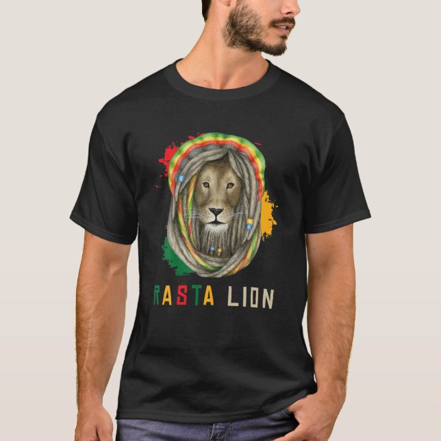 T-shirt Reggae Lion Rastafari Dreadlocks Reggaeton Jamaïqu (Devant)