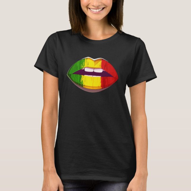 T-shirt Reggae Music Jamaica Kissing Lips Flag Rastafari R (Devant)