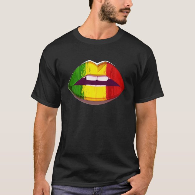 T-shirt Reggae Music Jamaica Kissing Lips Flag Rastafari R (Devant)