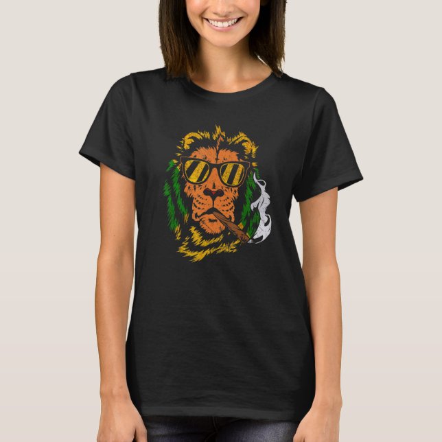 T-shirt Reggae Rasta Lion Animal Face Stoner Smoking Jamai (Devant)