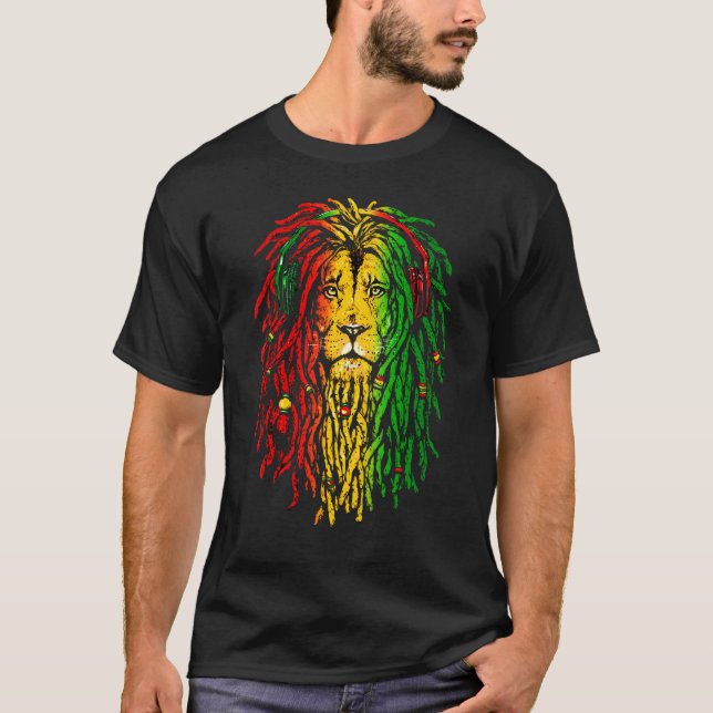 T-shirt Reggae Rasta Lion Rastafarian Lion Reggae Musique (Devant)