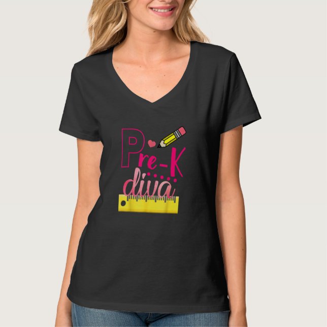 T-shirt Règle de diva pré K Crayon Citations de rentrée sc (Devant)