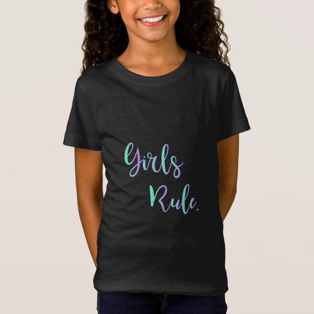 T-Shirt Règle des filles - Texte vert pourpre, Cool noir (Devant)