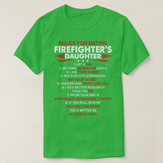 T-shirt Règles pour les rencontres Pompiers Fille Pompier (Design devant)