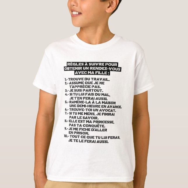 T-shirt Regles pour un rv avec ma fille (Devant)