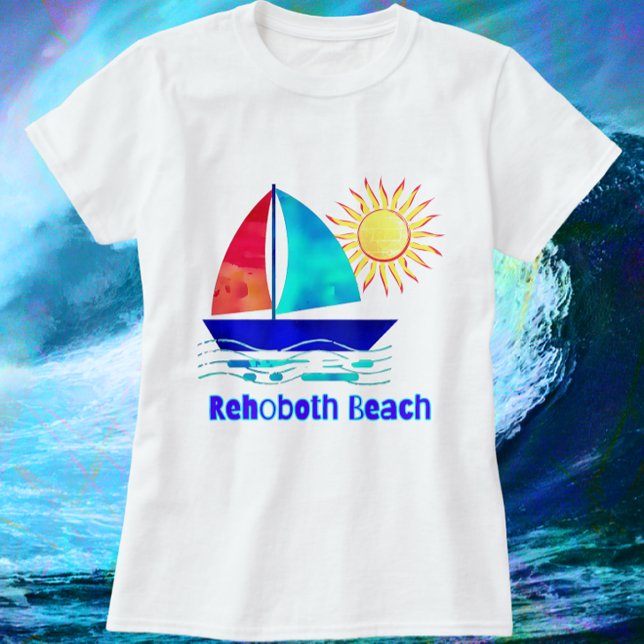 T-shirt Rehoboth Beach Delaware Jolie aquarelle Voilier (Rehoboth Delaware Vacation Souvenir shirt with color choices)