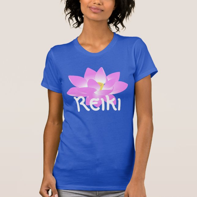 T-shirt "Reiki" avec une fleur rose de lotus (Devant)