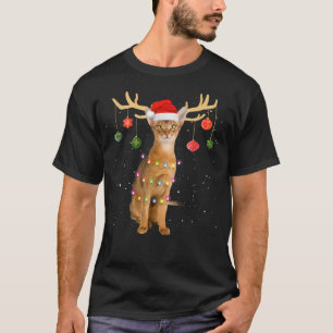 T-shirt Reindeer Abyssinian Chat Avec Santa Chapeau Noël 