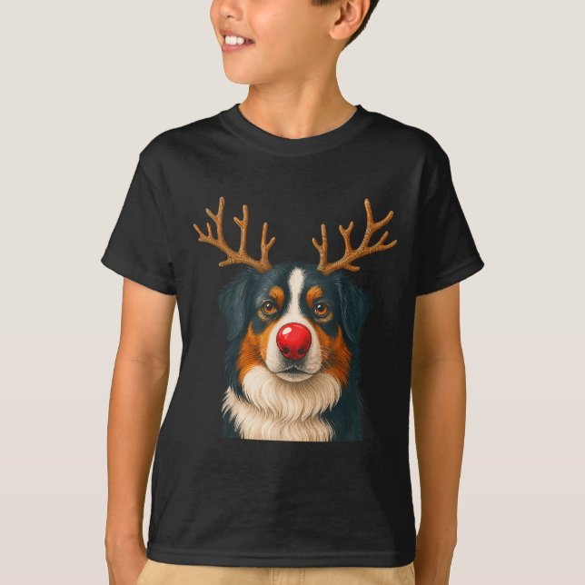 T-shirt Reindeer Australian Shepherd Christmas Aussie Dog  (Devant)