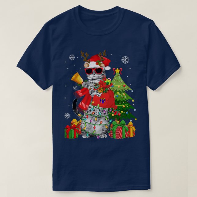 T-shirt Reindeer Chat Feux de Noël Drôle Amoureux des chat (Design devant)
