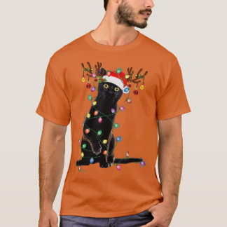 T-shirt Reindeer Chat Noir Feux de Noël Drôle Chat Amour