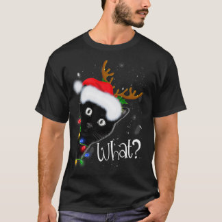 T-shirt Reindeer Chat Noir Feux de Noël Drôle Chat Amour