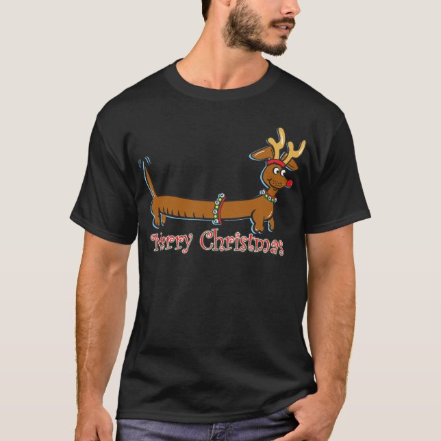 T-shirt Reindeer Christmas Doxie (Devant)