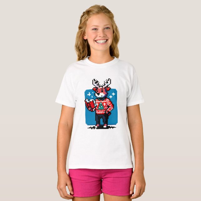T-shirt Réindeer - Cosy Pixel Art Design de Noël (Devant entier)