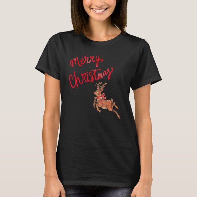 T-shirt Reindeer de Noël Joyeux Noël Mignonne pour les fem (Devant)