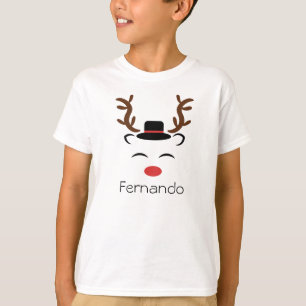 T-shirt Reindeer de Noël personnalisé nez rouge noir casqu