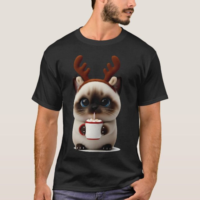 T-shirt Reindeer Kitten with Hot Cocoa (Devant)