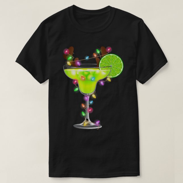 T-shirt Reindeer Margarita Verre Xmas Lumières Boisson Joy (Design devant)