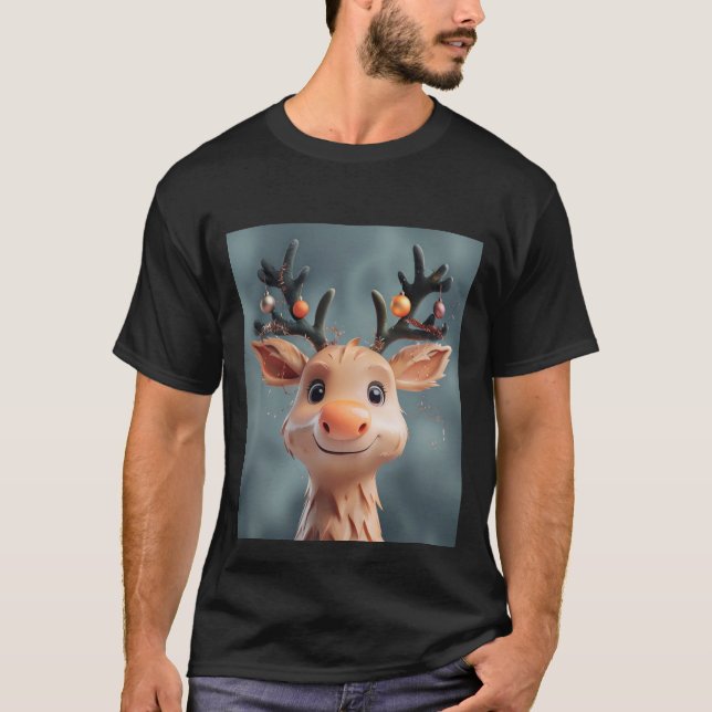 T-shirt Reindeer mignon esprit de Noël avec cloches Jingle (Devant)