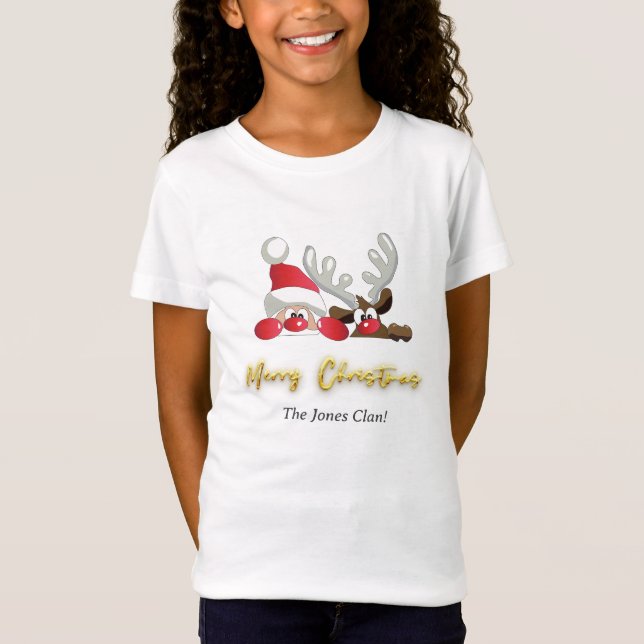 T-Shirt Reindeer Père Noël Joyeux Noël Custom Modern Girl (Devant)