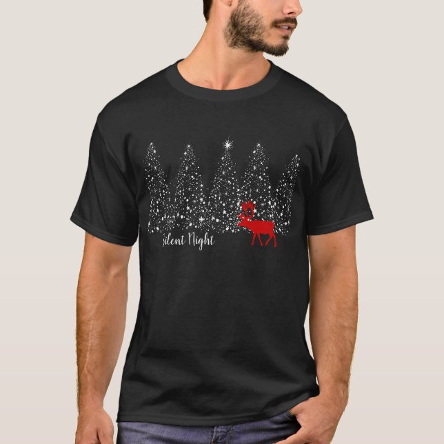 T-shirt Reindeer Rouge & Blanc Arbre de Noël Silencieux Nu (Devant)