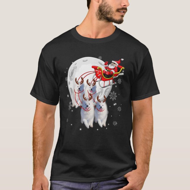 T-shirt Reindeer Samoyed Dogs Pulling Santa Claus Sleigh C (Devant)
