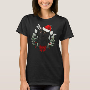 T-shirt Reindeer Santa Hat Noir Chat Lumières de Noël mign