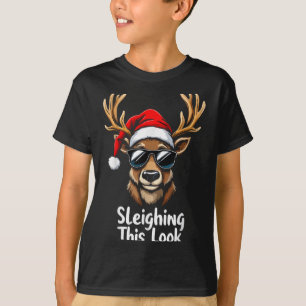T-shirt Reindeer Santa Hat Sungles Noël Funny Noël