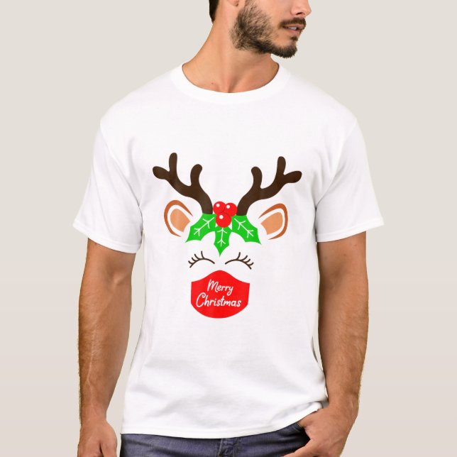 T-shirt Reindeer Wearing Mask Christmas 2021 Matching Fami (Devant)