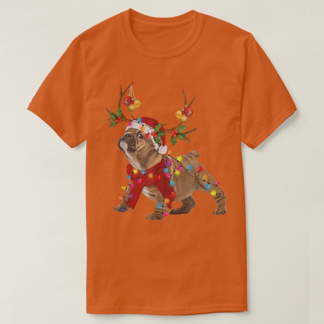 T-shirt Reinder Chien Noël Lumière Noël Noël Chapeau Noël  (Design devant)