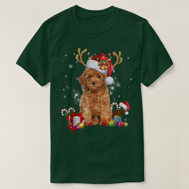 T-shirt Reinder Chien Noël Lumière Noël Noël Chapeau Noël  (Design devant)