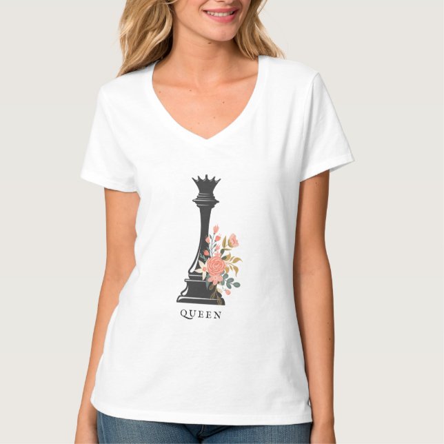 T-shirt Reine | Amoureux des échecs | Échecs floraux (Devant)