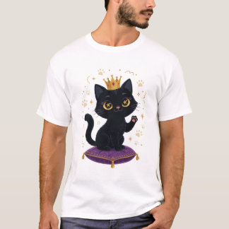 T-shirt Reine Chat Noir Cadeau Amateur de Chat Couronne Ro