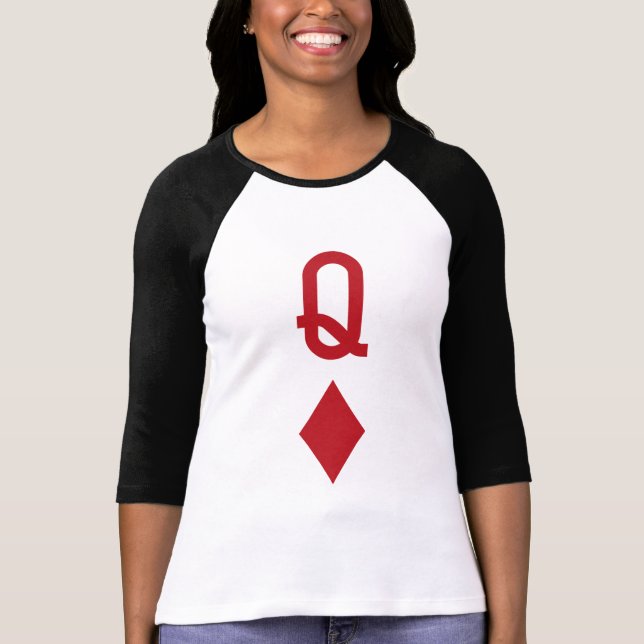 T-shirt Reine de carte de jeu rouge de diamants (Devant)