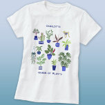 T-shirt Reine des Plantes personnalisée<br><div class="desc">Parfait pour tous ceux qui ont un pouce vert ou des doigts, ce design personnalisé Queen of Plante dispose d'un motif d'usine amusant, avec des cactus colorés, succulents, et d'autres plantes en pots plantes bleu marine et cobalt. Idéal pour tout jardinier ou plante. Modifiez le nom et le texte pour...</div>