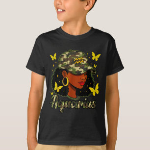 T-shirt Reine du Verseau Femme Noire Chapeau Camo Annivers