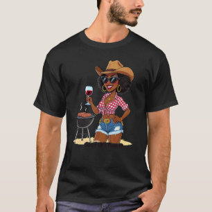 T-shirt Reine femme noire cowgirl BBQ arrachée