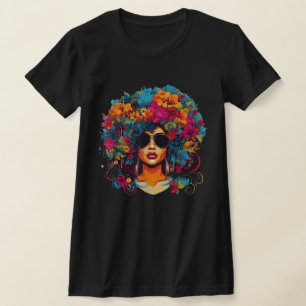 T-shirt Reine Noire Afro-Américaine Mélanine Cheveux Natur