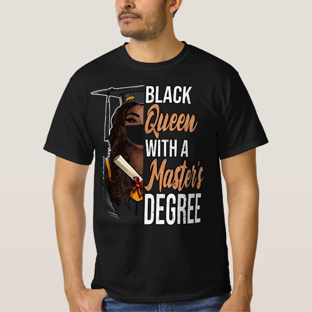T-shirt Reine noire avec une maîtrise de cours de diplôme (Devant)