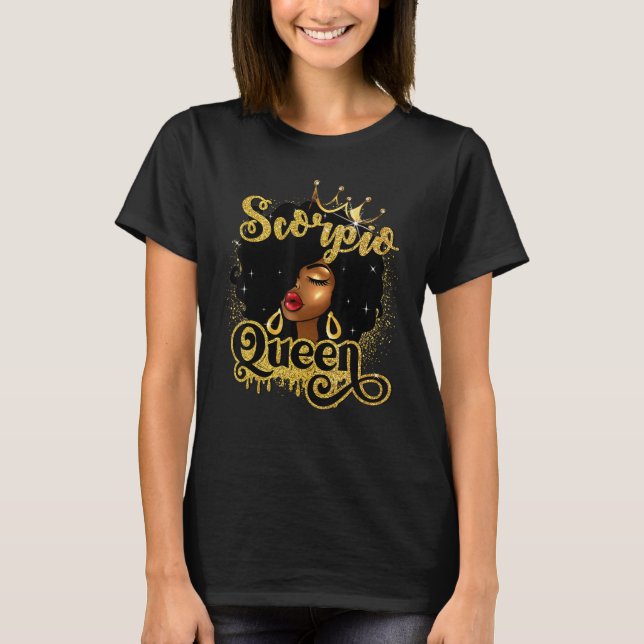 T-shirt Reine Scorpio Anniversaire Filles Afro Black Zodia (Devant)