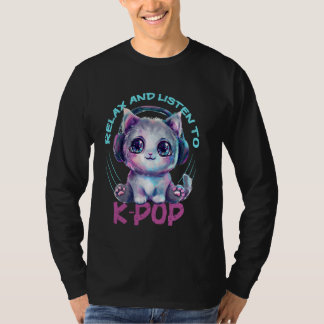 T-shirt Relax And Listen To KPOP Kawaii Cat wearing Headph