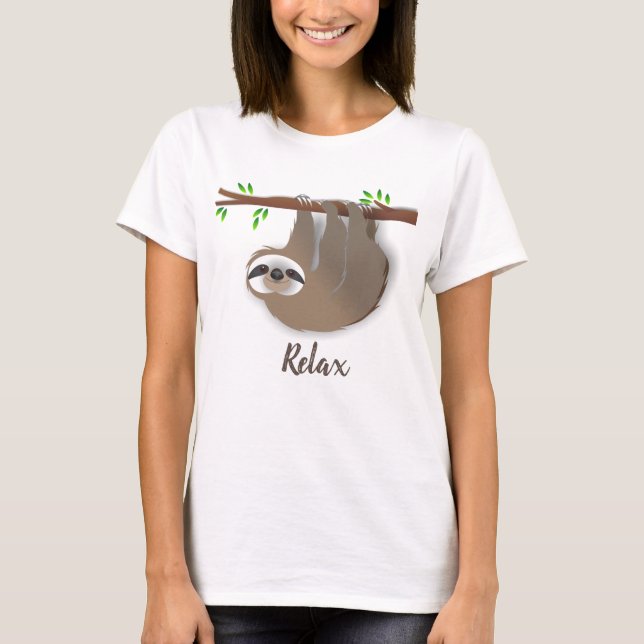 T-shirt Relax Brown Hanging Sloth sur la branche d'arbre (Devant)