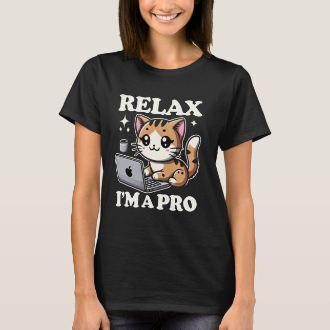 T-shirt Relax je suis un chat pro informatique Support tec (Devant)