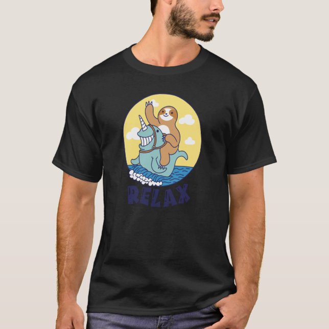 T-shirt Relax Sloth riding a narwhal Cute Ocean Creature S (Devant)