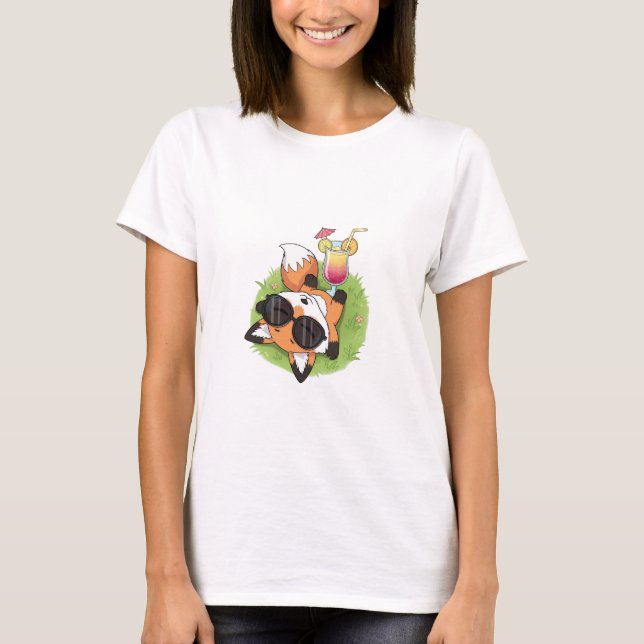 T-shirt Relaxed Summer Fox Wearing Sunglasses (Devant)