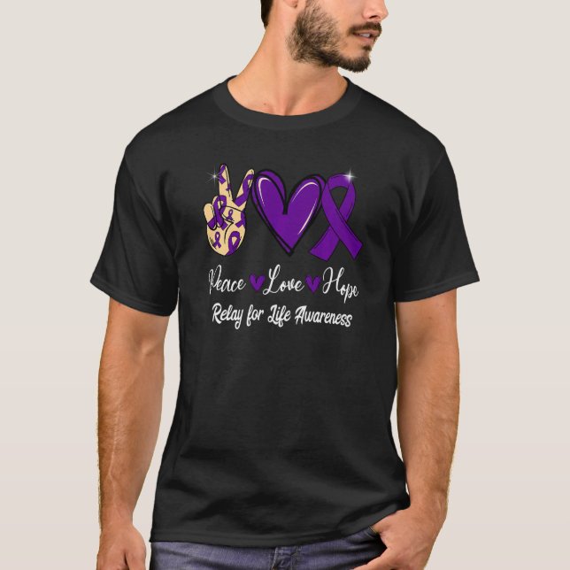 T-shirt Relay for Life Awareness Peace Love Hope Purple Ri (Devant)