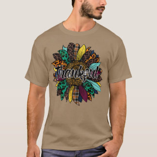 T-shirt Remerciements Thanksgiving Autumn Leopard Sunflowe