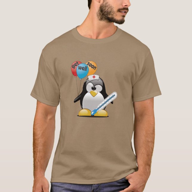 T-shirt Remets-toi vite. Infirmière pingouin. (Devant)